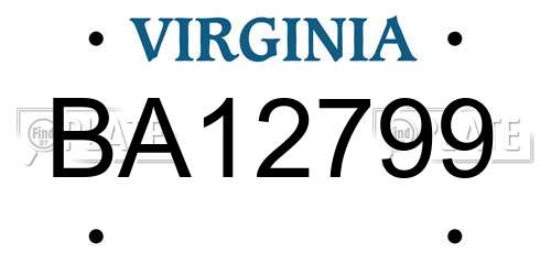 BA12799 Virginia License Plate