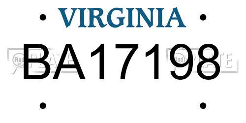 BA17198 Virginia License Plate