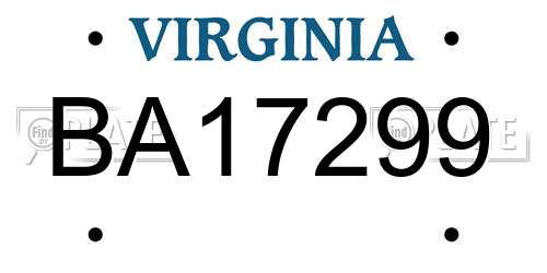 BA17299 Virginia License Plate