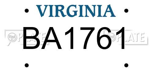 BA1761 Virginia License Plate