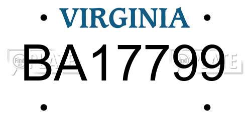 BA17799 Virginia License Plate