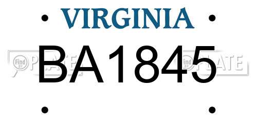 BA1845 Virginia License Plate