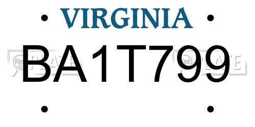 BA1T799 Virginia License Plate