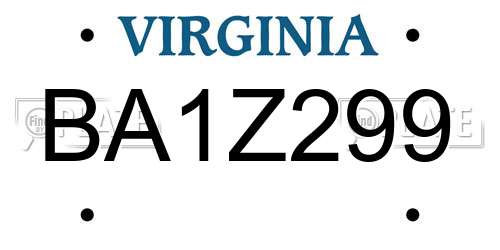 BA1Z299 Virginia License Plate