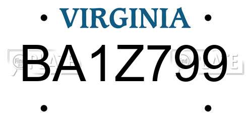BA1Z799 Virginia License Plate