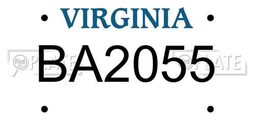 BA2055 Virginia License Plate