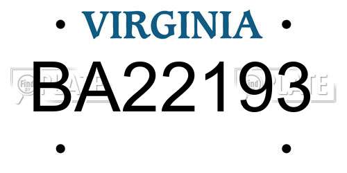 BA22193 Virginia License Plate