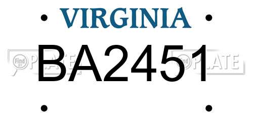 BA2451 Virginia License Plate