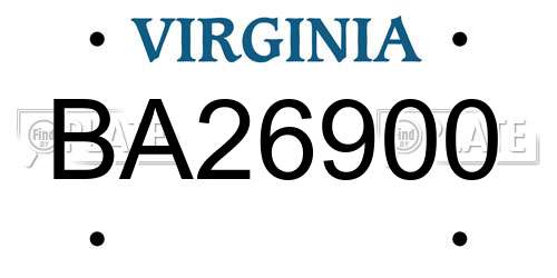 BA26900 Virginia License Plate