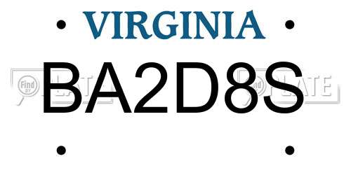 BA2D8S Virginia License Plate