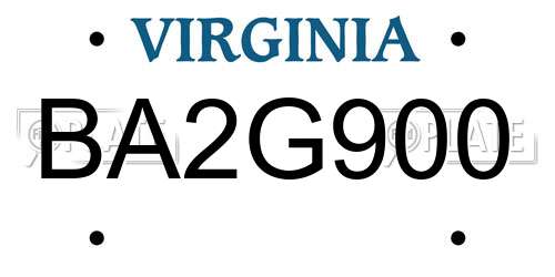 BA2G900 Virginia License Plate
