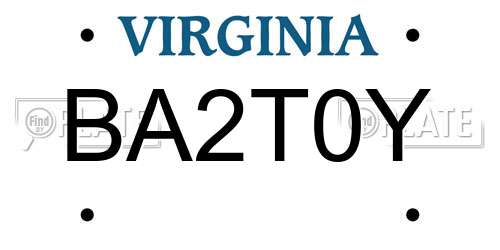 BA2T0Y Virginia License Plate