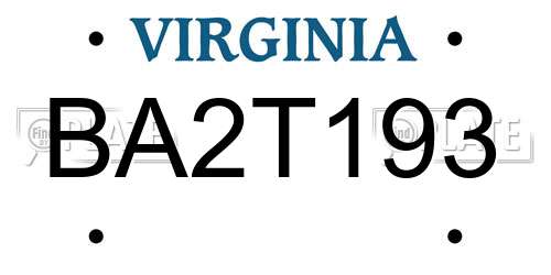 BA2T193 Virginia License Plate