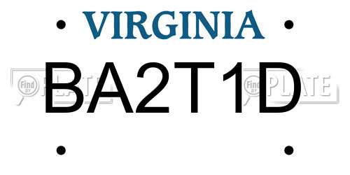 BA2T1D Virginia License Plate
