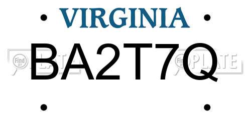 BA2T7Q Virginia License Plate