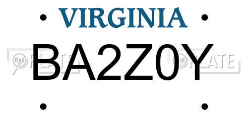 BA2Z0Y Virginia License Plate