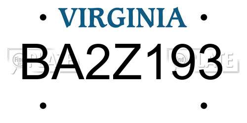 BA2Z193 Virginia License Plate