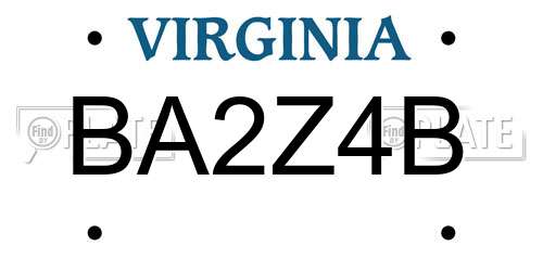 BA2Z4B Virginia License Plate
