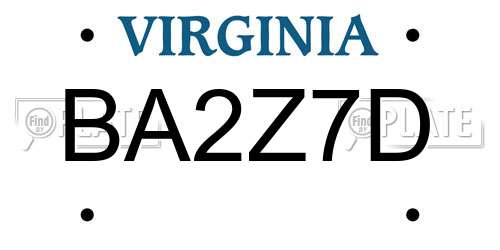 BA2Z7D Virginia License Plate