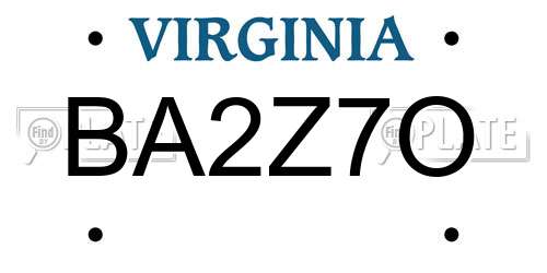 BA2Z7O Virginia License Plate
