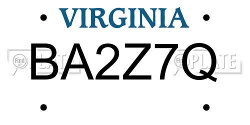 BA2Z7Q Virginia License Plate