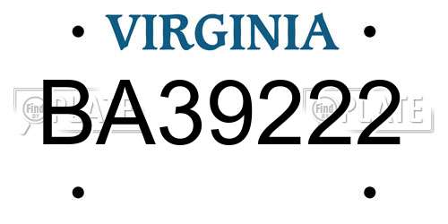 BA39222 Virginia License Plate