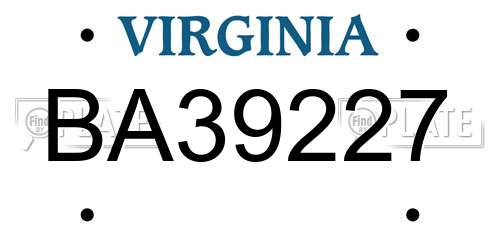 BA39227 Virginia License Plate