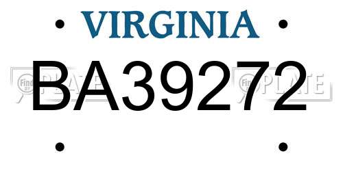 BA39272 Virginia License Plate