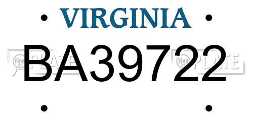BA39722 Virginia License Plate