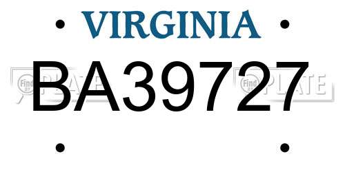 BA39727 Virginia License Plate