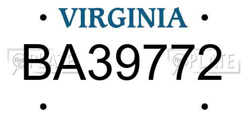 BA39772 Virginia License Plate