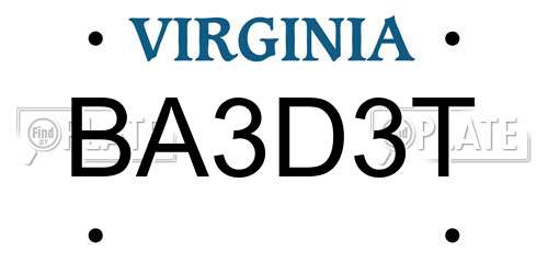 BA3D3T Virginia License Plate