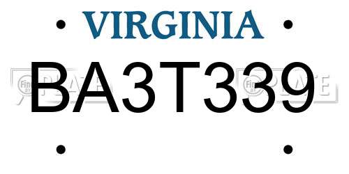 BA3T339 Virginia License Plate