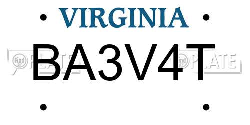 BA3V4T Virginia License Plate