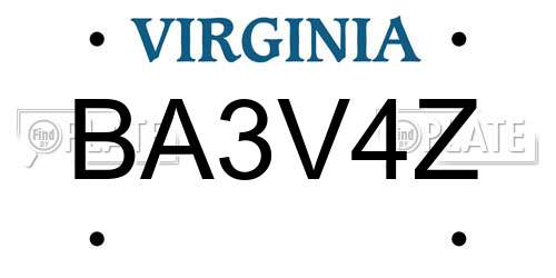 BA3V4Z Virginia License Plate