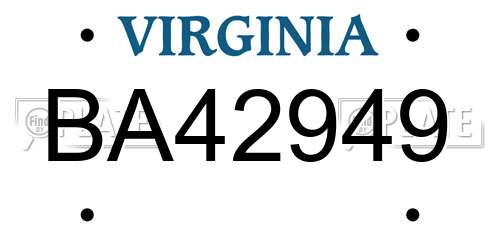 BA42949 Virginia License Plate