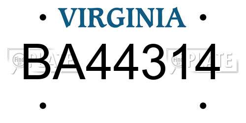 BA44314 Virginia License Plate
