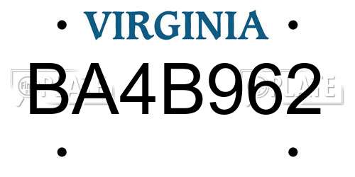 BA4B962 Virginia License Plate