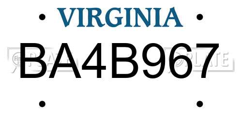 BA4B967 Virginia License Plate