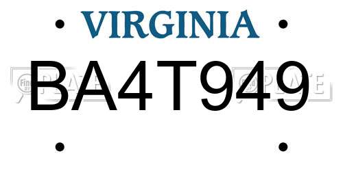 BA4T949 Virginia License Plate