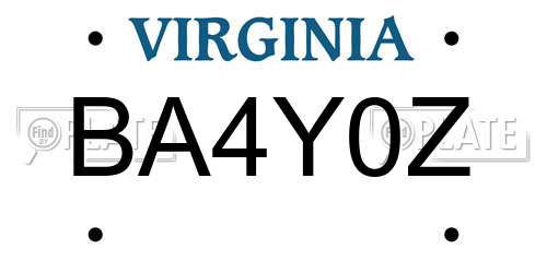 BA4Y0Z Virginia License Plate