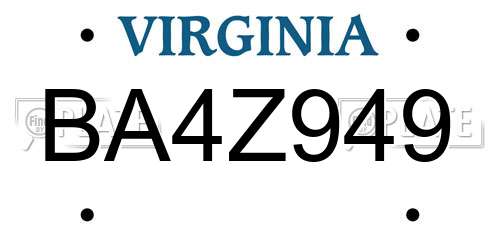 BA4Z949 Virginia License Plate