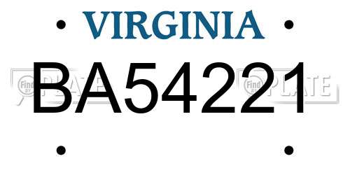 BA54221 Virginia License Plate