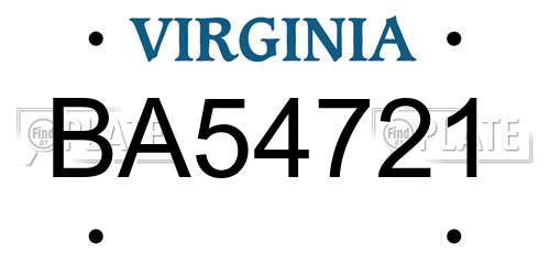 BA54721 Virginia License Plate