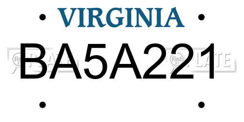 BA5A221 Virginia License Plate