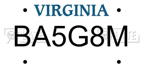 BA5G8M Virginia License Plate