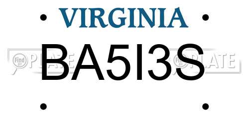 BA5I3S Virginia License Plate