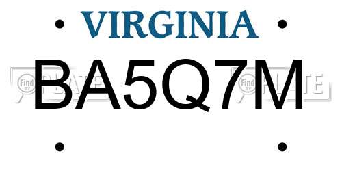 BA5Q7M Virginia License Plate