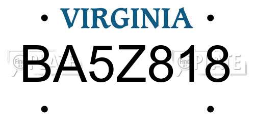 BA5Z818 Virginia License Plate
