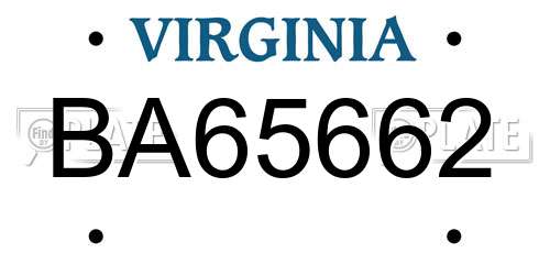 BA65662 Virginia License Plate